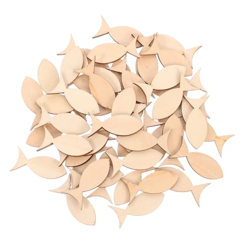 KOCKSHION 50 Stück kleiner Fisch aus Holz Fischhandwerk Fischausschnitte leerer Holzfisch Holzhandwerksvorräte Fisch-Party-Dekorationen Holzfischschmuck Holzschild leer Beige von KOCKSHION
