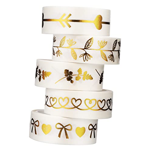 KOCKSHION 5Rollen Washi Tape mit Bronzing Design Dekoratives Klebeband für DIY Journaling Scrapbooking und Papiermaterial Wiederverwendbar Stark Klebend von KOCKSHION