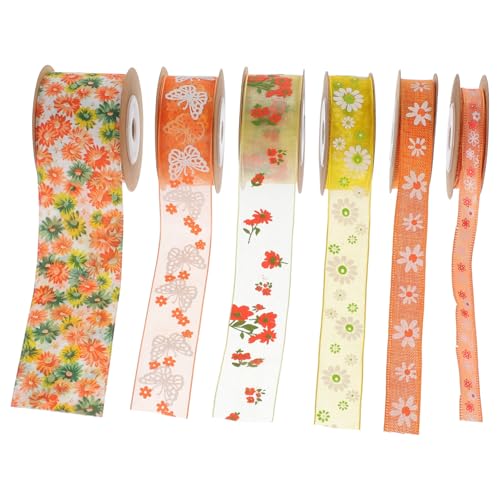 KOCKSHION 6 Rollen Blumenmuster Geschenkband Schneidbares Multifunktionales Bastelband für Feiertagsdekorationen Diy Projekte und Geschenkverpackungen von KOCKSHION