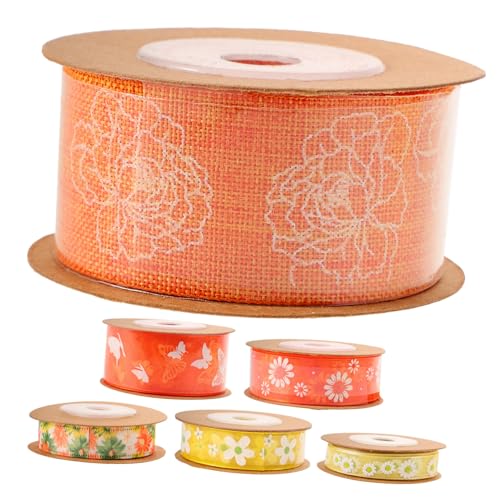 KOCKSHION 6 Rollen Doppelseitiges Polyesterband mit Blumenmuster Vielseitiges Geschenkband für DIY Haaraccessoires und Festdekoration pro für Feste und Bastelprojekte von KOCKSHION