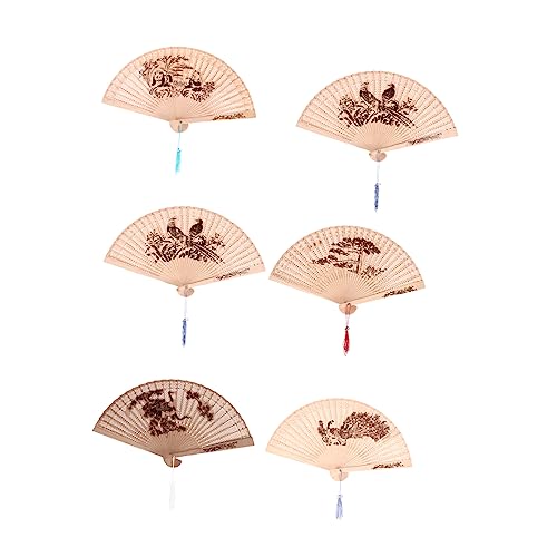 KOCKSHION 6 Stück Vintage Holz Handfächer Chinesische Faltfächer für Hochzeiten Dekoration und Veranstaltungen Stabiles und Langlebiges Design für Stil und von KOCKSHION