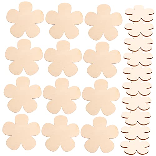 KOCKSHION 60 Stück Holzblumenformen Unvollendete Holzstückchen für DIY Basteln und Dekoration für Karten Hochzeiten Kinderprojekte und Kreative Bastelarbeiten von KOCKSHION
