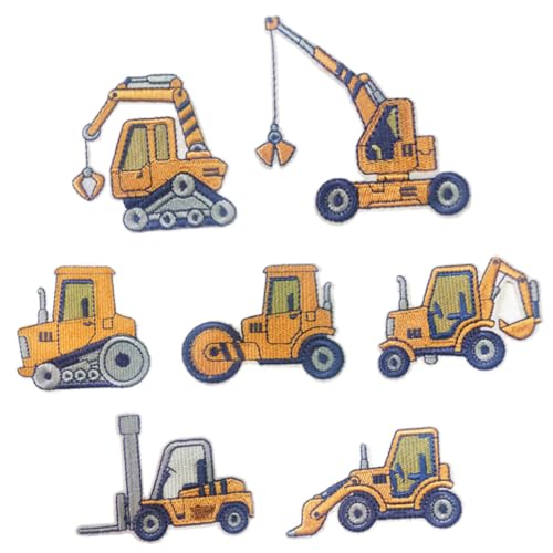 KOCKSHION 7 Stück Teiliges Cartoon Baufahrzeug Aufbügelflicken Stickerei Patches für Kleidung DIY Bastelprojekte Langlebige Applikationen für Jacken Shirts und Jeans von KOCKSHION