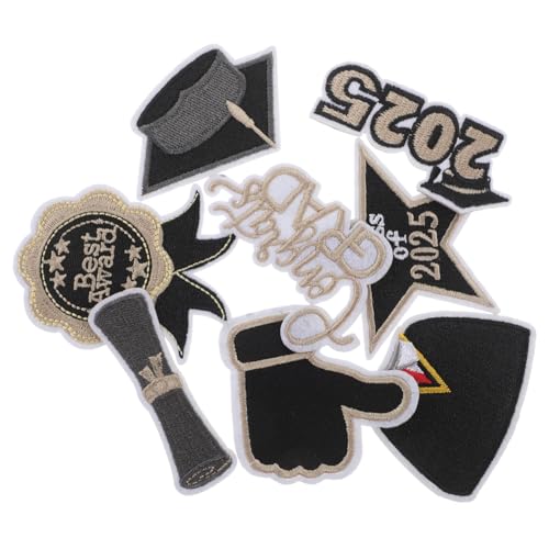 KOCKSHION 8 Stück Schwarze Gold Graduation Patches zum Aufbügeln für Diy Projekte Bestickte Applikationen für Kleidung Hüte und Taschen Langlebig und von KOCKSHION