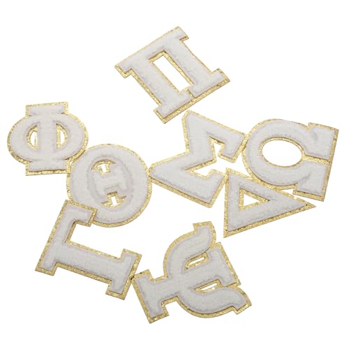 KOCKSHION 8 Stück Teiliges Weiße Griechische Buchstaben Chenille Aufnäher für Kleidung Taschen und Jeans zum Basteln und Reparieren von Textilien von KOCKSHION