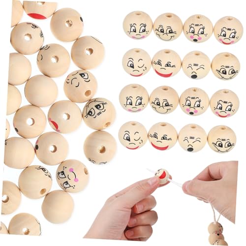 KOCKSHION 80Stücke Lächelnde Holzperlen Dekorative Bastelperlen für Schmuckherstellung Armbänder und DIY Projekte mit Fröhlichem Gesichtsdesign zum Auffädeln und Basteln von KOCKSHION