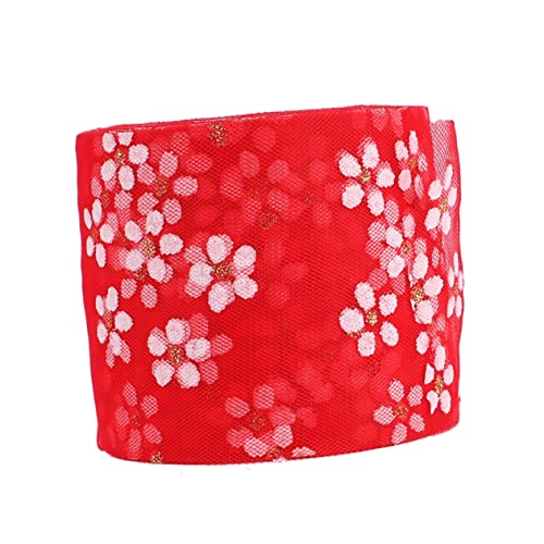 KOCKSHION DIY Organza Band mit Kleinen Kirschblüten Yards Rotes Dekorationsband für Kopfschmuck Kleidung und Bastelprojekte Leicht und Strapazierfähig von KOCKSHION