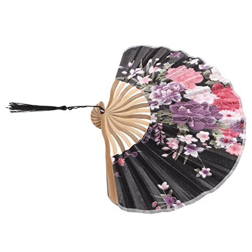 KOCKSHION Faltbarer Handfächer aus Holz im Japanischen Design Eleganter Fächer mit Einzigartigem Muster für Tanz Fotografie Sommerreisen und Hochzeiten Farbvariante Schwarz von KOCKSHION