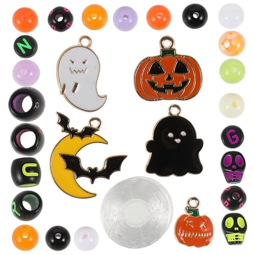 KOCKSHION Halloween Perlen für Diy Schmuckherstellung mit Kürbis Fledermaus und Geist Anhängern Bastelset für Armbänder ca Teile von KOCKSHION