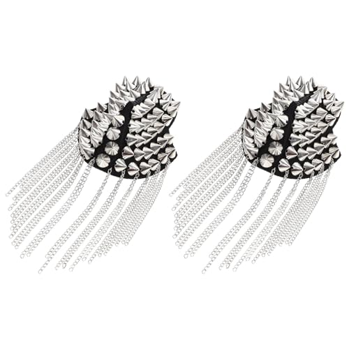 KOCKSHION Quasten Schulterklappen Abzeichen mit Kette Silber Epaulets für Kostüme und Mode für Festliche Anlässe und Besondere Events von KOCKSHION