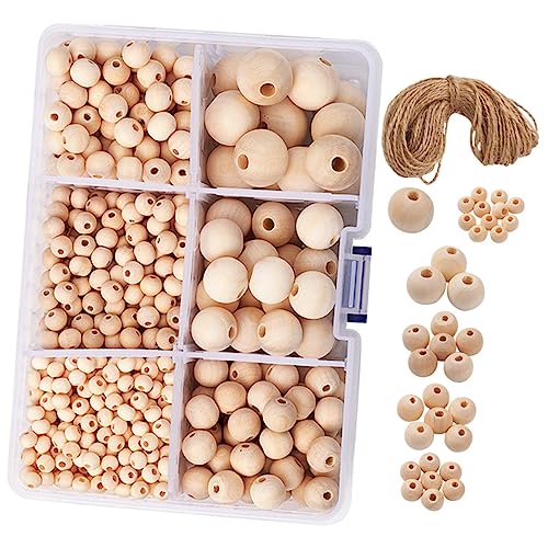 KOCKSHION Runde Holzperlen DIY Fächer Holzperlen Box Natürliche Perlen für Schmuckherstellung Girlanden und Bastelprojekte Hautfreundlich Grate von KOCKSHION