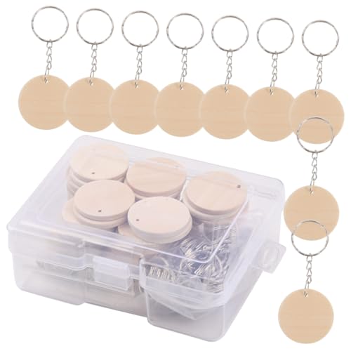 KOCKSHION Rundes Holzscheiben Set für DIY Schlüsselanhänger Unvollendete Holzscheiben für Schmuck Deko Bastelmaterial für Kreative Projekte und von KOCKSHION