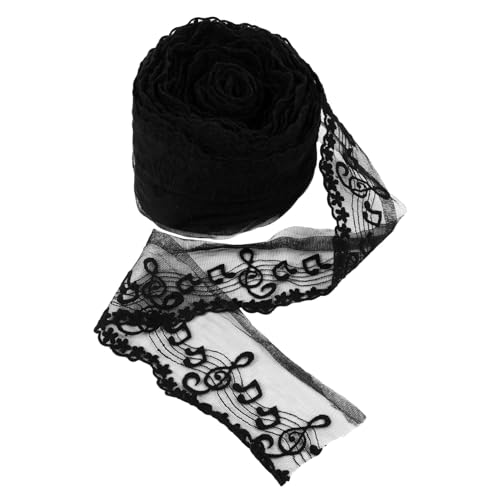 KOCKSHION Schwarze Spitzenborte mit Musiknoten Motiv Bestickte Baumwoll Spitze für DIY Kleidung Hochzeitsdeko und Handwerksprojekte Eleganter Blumenbesatz für Damenkleider von KOCKSHION