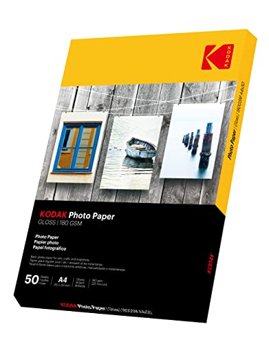 KODAK 50 Blatt x A4 Inkjet 180 g/m2 Fotopapier Hochglänzend, Sofort Trocken und Wasserfest - Speziell entwickelt für alle Tintenstrahl-/Inkjetdrucker - Keine Einzugsprobleme von KODAK
