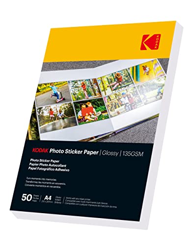 KODAK 50 x A4 Foto-Sticker 135g Inkjet Fotopapier Glänzend Selbstklebend - Fotoqualität von KODAK