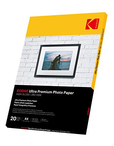 KODAK A4 Ultra Premium glänzend fotopapier 280 g/m2, 20 Blatt fotopapier für Tintenstrahldrucker, DIN A4 photopapier Fotokarten Photokarten Sofort Trocken Wasserfest Hochweiß fotoblätter von KODAK