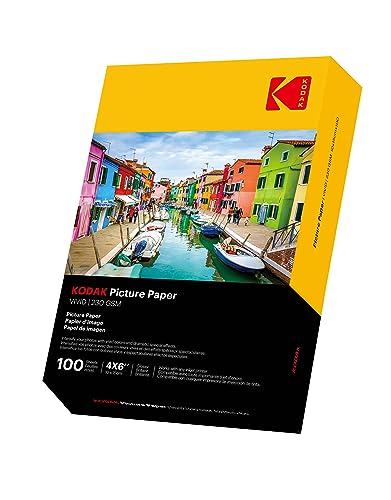 KODAK Bilderpapier, lebendig, 10,2 x 15,2 cm, 100 Stück, 230 g/m² Gewicht, 11,9 mm Dicke, lebendiges Farbbildpapier. Dieses Produkt ist nicht kompatibel mit dem KODAK Dock-Drucker von KODAK