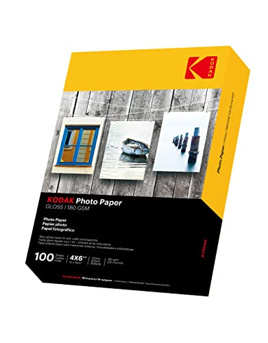 KODAK 100 Blatt 10 x 15CM Inkjet 180 g/m2 Fotopapier Hochglänzend, Sofort Trocken und Wasserfest - Speziell entwickelt für alle Tintenstrahl-Inkjetdrucker - Keine Einzugsprobleme Geeignet von KODAK