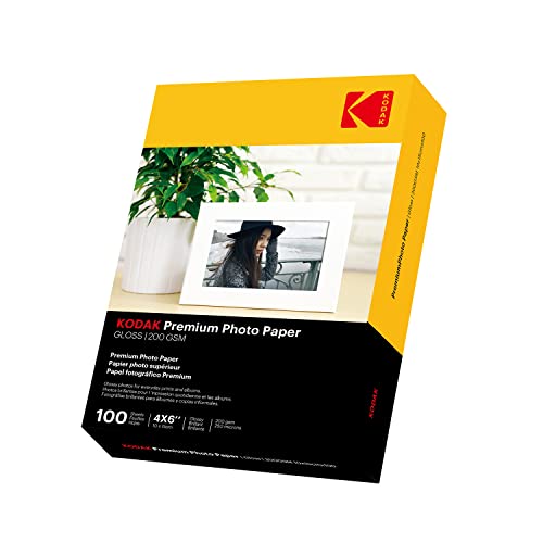 KODAK 200gsm 4R Premium Inkjet Hochglänzend Fotopapier DIN, 10 x 15 CM,200 g/m², 100 Blatt, Fotokarten Sofort Trocken Wasserfest Hochweiß fotoblätter für Canon HP Epson Tintenstrahldrucker von KODAK