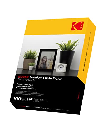 Kodak 4R 240 g/m2 glänzend fotopapier DIN 10 x 15 cm, 100 Blatt für Tintenstrahldrucker, photopapier Fotokarten Photokarten Sofort Trocken Wasserfest Hochweiß fotoblätter von KODAK