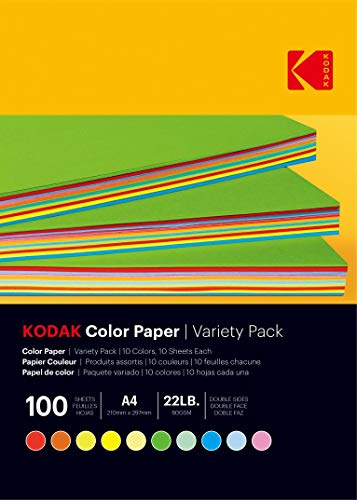 Kodak 9891300 Blatt Papier, farbig, 80 g/m², Format A4 (21 x 29,7 cm), Rot, Orange, Gelb, Grün, Blau und Rosa von KODAK