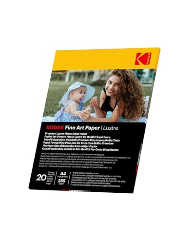 Kodak Kunstdruckpapier, A4, 20 Blatt, Inkjet-Glanz-Fotopapier, professionelles Tintenstrahlpapier, merzerisierte Oberfläche, 255 g/m², für lebendige Farben und Fotodruck von KODAK