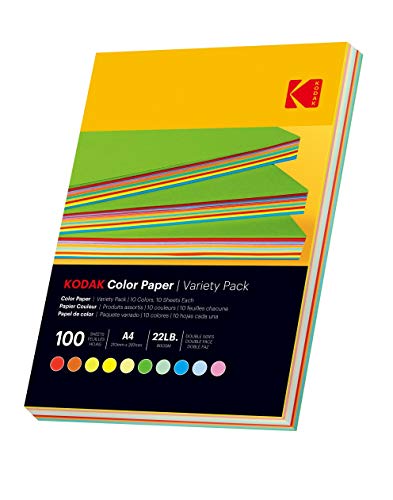 Kodak farbiges Druckerpapier, farbiges Papier 10 Farben: 80 g/m², A4, 100 Blatt, 10 Blatt pro Farbe zum Drucken, Kopieren, Schneiden, Falzen von KODAK