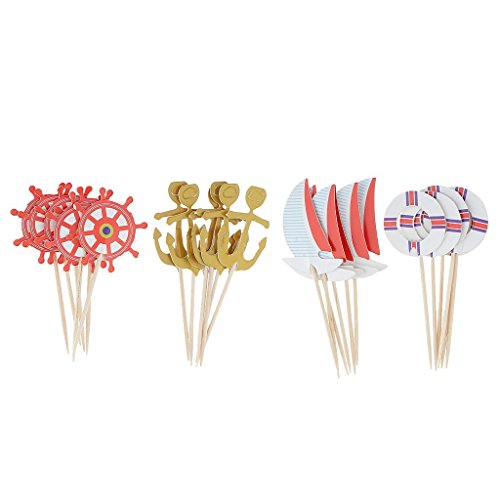 24 Stück nautische Kuchenaufsätze mit Seemannsmotiv, Cupcake-Aufsätze, Muffins, Essensstäbchen, Kindergeburtstagsparty-Zubehör von KODORIA