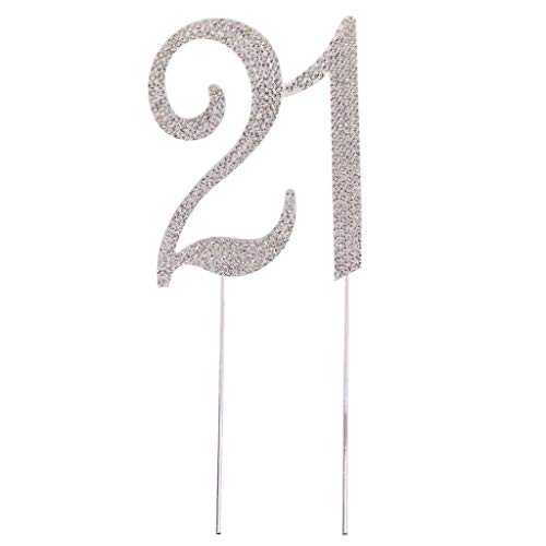 Tortenaufsatz, Zahl 21, für 21. Geburtstag, Party oder Jahrestag, Kristall-Strasssteine, dekorativer Kuchenaufsatz für Partyzubehör, Silber von KODORIA