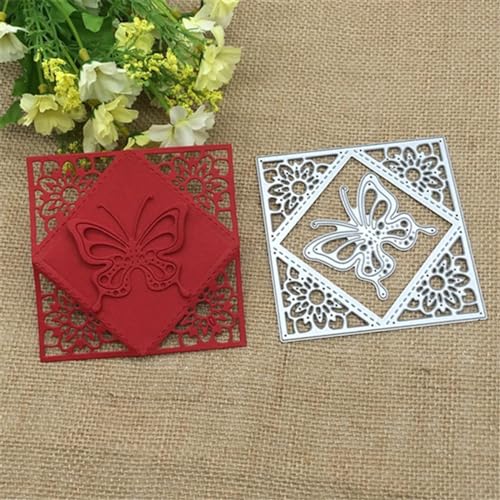 Metall-Stanzformen, 10,3 x 10,3 cm, Blume, Schmetterling, quadratisch, Metall-Stanzschablone für Scrapbooking, Alben, Prägung, Papier, Karten, Dekoration von KOFORULAIG
