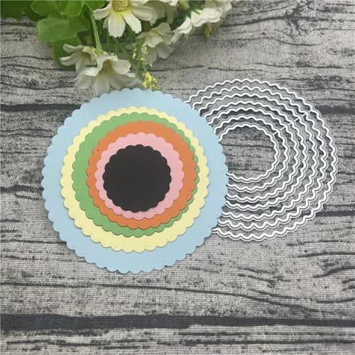 Metall-Stanzformen, 7 Stück, 10 x 10 cm, kreisförmiger Rahmen, Spitze, Metall-Stanzformen für Scrapbooking, Prägung, Fotoalbum, Papierkarten, Dekoration von KOFORULAIG
