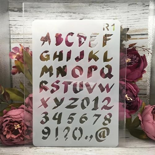 Schablonen zum Basteln, 26 x 17 cm, Alphabet-Buchstaben-Schablonen zum Malen auf Holz, Zeichenvorlage, Scrapbook-Dekoration, DIY-Projekte, Stil 4, 1 Stück von KOFORULAIG