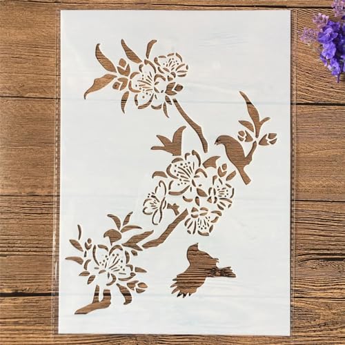 Schablonen zum Basteln, A4, 29 cm, Vogelgras, Bambus, Pflaume, Schablonen zum Malen auf Holz, Zeichenvorlage, Scrapbook-Dekoration, DIY-Projekte, Stil 2 von KOFORULAIG