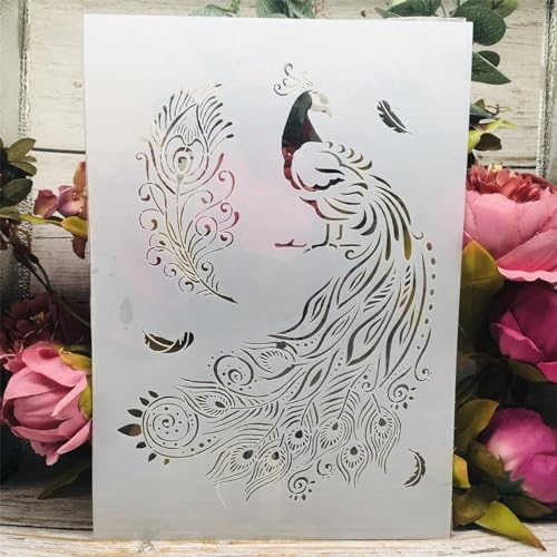 Schablonen zum Basteln, A4, 29 x 21 cm, schöner Pfau mit Feder, Schablonen zum Malen auf Holz, Zeichenschablone, Scrapbook-Dekoration, Bastelprojekte von KOFORULAIG