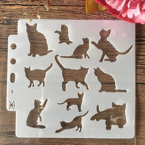Schablonen zum Malen, 14 x 13 cm, Motiv: Katze, Kätzchen, Zeichenschablone zum Malen auf Holz, Wand, Stoff, Möbel, Boden, Schablonen für Bastelprojekte von KOFORULAIG
