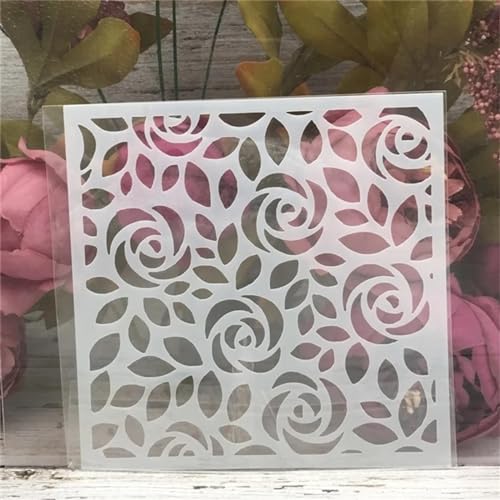 Schablonen zum Malen, 15 x 15 cm, Rosenblüten-Textur, Zeichenschablone zum Malen auf Holz, Wand, Stoff, Möbel, Boden, Schablonen für Bastelprojekte von KOFORULAIG