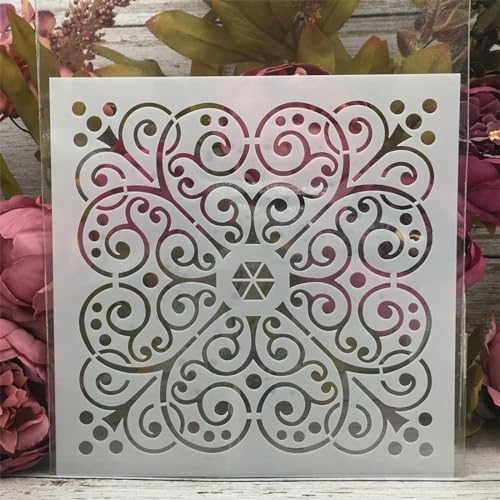 Schablonen zum Malen, 20 x 20 cm, quadratischer Hintergrund, Zeichenschablone zum Malen auf Holz, Wand, Stoff, Möbel, Boden, Schablonen für Kunsthandwerk, Kunstprojekte, Stil 3 von KOFORULAIG