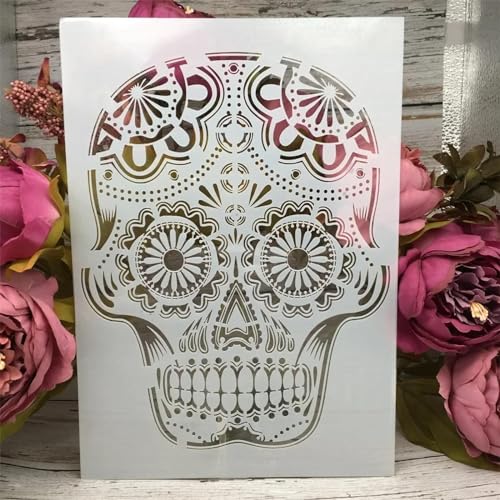 Schablonen zum Malen, 29 x 21 cm, Totenkopf-Skelett, Geist, Zeichenschablone zum Malen auf Holz, Wand, Stoff, Möbel, Boden, Schablonen für Bastelprojekte, Stil 4, 1 Stück von KOFORULAIG