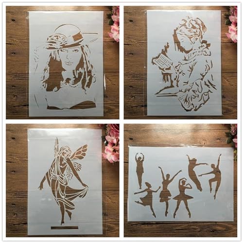 Schablonen zum Malen, 4 Stück, A4, 29 cm, Western-Lady, Ballettmädchen, Zeichenschablonen zum Malen auf Holz, Wand, Stoff, Möbel, Boden, Schablonen für Bastelprojekte von KOFORULAIG