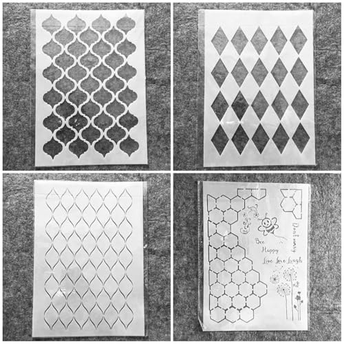 Schablonen zum Malen, 4 Stück, A4, 29 cm, geometrisch, gewellt, sechseckig, wiederverwendbare Schablonen zum Malen auf Holz, Stoff, Wänden, Möbeln, Leinwand, Heimdekoration, Handwerk Schablonen zum Malen, 4 Stück, A4, 29 cm, geometrisch, gewellt, sechseckig, wiederverwendbare Schablonen zum Malen auf Holz, Stoff, Wänden, Möbeln, Leinwand, Heimdekoration, Handwerk von KOFORULAIG