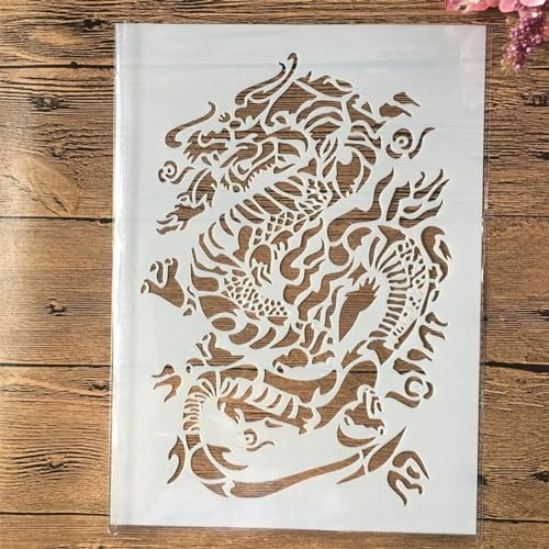 Schablonen zum Malen, A4, 29 cm, Drachen-Zeichenschablone zum Malen auf Holz, Wand, Stoff, Möbel, Boden, Schablonen für Bastelprojekte von KOFORULAIG