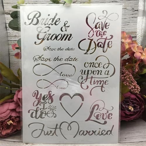 Schablonen zum Malen, A4, 29 cm, Liebeswörter, Zeichenschablone zum Malen auf Holz, Wand, Stoff, Möbel, Boden, Schablonen für Kunstprojekte, 1 Stück von KOFORULAIG