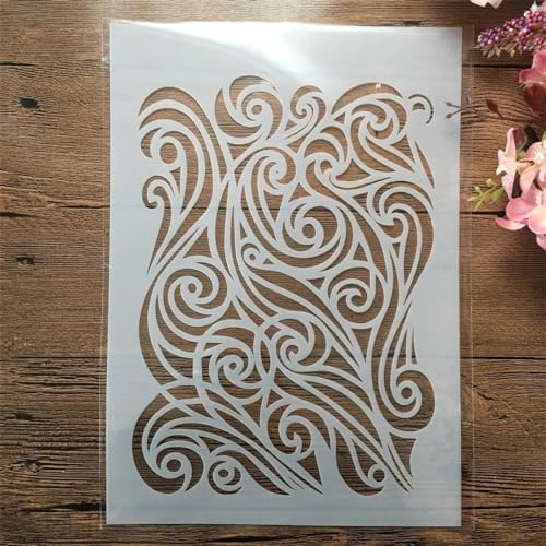 Schablonen zum Malen, A4, 29 cm, Meereswellen-Textur, Zeichenvorlage zum Malen auf Holz, Wand, Stoff, Möbel, Boden, Schablonen für Bastelprojekte von KOFORULAIG