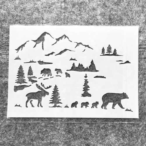 Schablonen zum Malen, A4, 29 cm, Motiv: Bergbär, Hirsch, wiederverwendbare Schablonen zum Malen auf Holz, Stoff, Wänden, Möbeln, Leinwand, Heimdekoration, Handwerk von KOFORULAIG