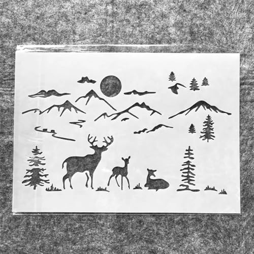 Schablonen zum Malen, A4, 29 cm, Motiv: Berghirsch, Sonnenbaum, wiederverwendbare Schablonen zum Malen auf Holz, Stoff, Wänden, Möbeln, Leinwand, Heimdekoration, Handwerk Schablonen zum Malen, A4, 29 cm, Motiv: Berghirsch, Sonnenbaum, wiederverwendbare Schablonen zum Malen auf Holz, Stoff, Wänden, Möbeln, Leinwand, Heimdekoration, Handwerk von KOFORULAIG