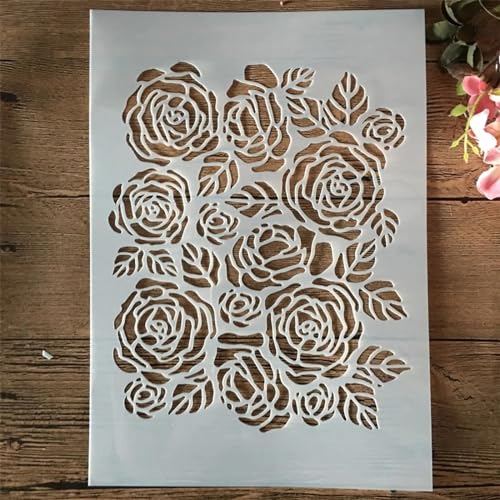 Schablonen zum Malen, A4, 29 cm, Rosenblüten, Zeichenvorlage zum Malen auf Holz, Wand, Stoff, Möbel, Boden, Schablonen für Bastelprojekte von KOFORULAIG