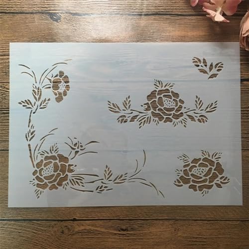 Schablonen zum Malen, A4, 29 cm, Rosenblüten, wiederverwendbare Schablonen zum Malen auf Holz, Stoff, Wänden, Möbeln, Leinwand, Heimdekoration, Basteln, Stil C Schablonen zum Malen, A4, 29 cm, Rosenblüten, wiederverwendbare Schablonen zum Malen auf Holz, Stoff, Wänden, Möbeln, Leinwand, Heimdekoration, Basteln, Stil C von KOFORULAIG