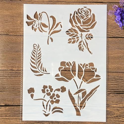 Schablonen zum Malen, A4, 29 cm, Rosenblüten, wiederverwendbare Schablonen zum Malen auf Holz, Stoff, Wänden, Möbeln, Leinwand, Heimdekoration, Basteln, Stil J Schablonen zum Malen, A4, 29 cm, Rosenblüten, wiederverwendbare Schablonen zum Malen auf Holz, Stoff, Wänden, Möbeln, Leinwand, Heimdekoration, Basteln, Stil J von KOFORULAIG