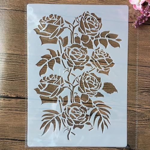 Schablonen zum Malen, A4, 29 cm, Rosenblüten, wiederverwendbare Schablonen zum Malen auf Holz, Stoff, Wänden, Möbeln, Leinwand, Heimdekoration, Basteln, Stil M von KOFORULAIG