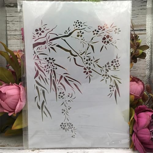Schablonen zum Malen, A4, 29 cm, Rosenblume, Pflaumengirlande, Zeichenschablone zum Malen auf Holz, Wand, Stoff, Möbel, Boden, Schablonen für Bastelprojekte, Stil 2 von KOFORULAIG